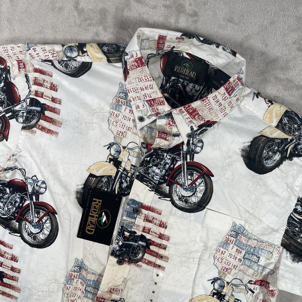 RedHead Motorcycle America Pattern Short Sleeve Button-Down Shirt Men’s M